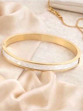 STAX Gold Mother of Pearl Bangle Bracelet NWT Minimal Luxe